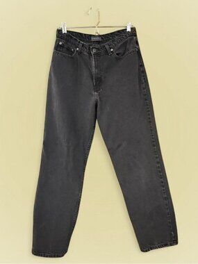 Black high-waisted straight-leg jeans